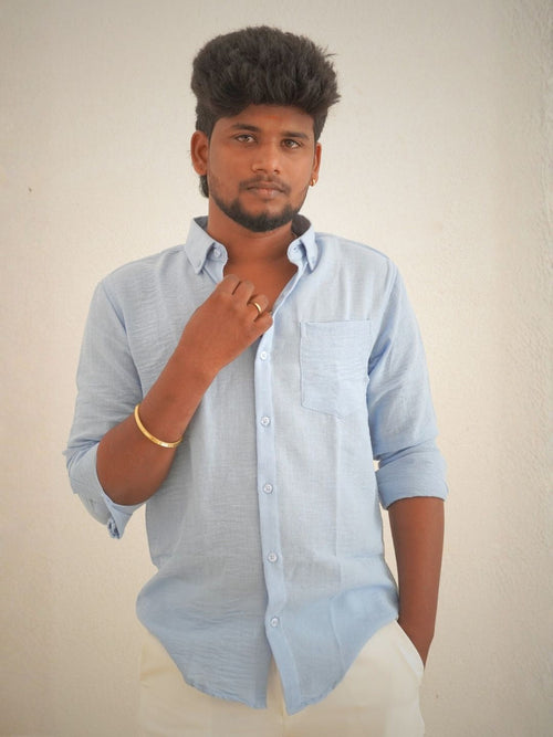 Ice Blue Linen Shirt for Men | MYKY -   Linen Shirt