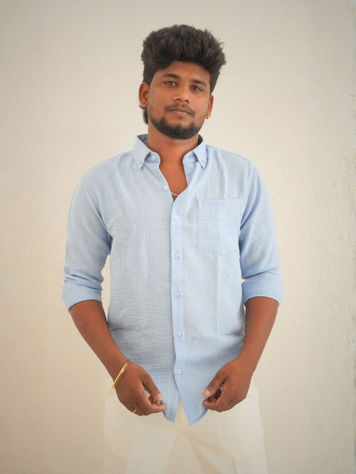 Ice Blue Linen Shirt for Men | MYKY -   Linen Shirt