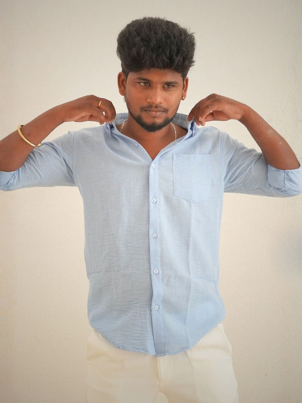 Ice Blue Linen Shirt for Men | MYKY -   Linen Shirt