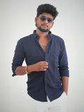 Navy Blue Linen Shirt for Men | MYKY - MYKY