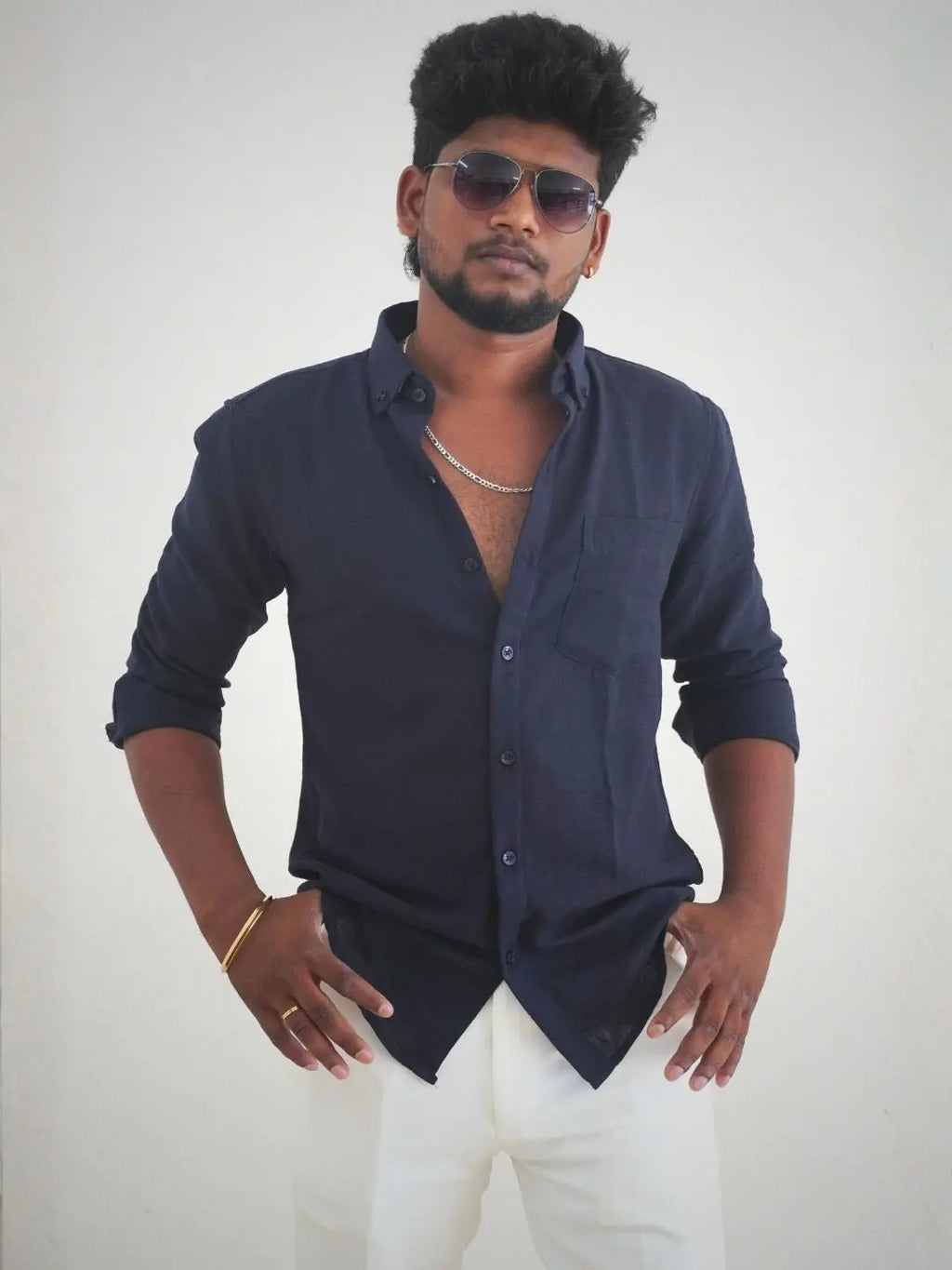 Navy Blue Linen Shirt for Men | MYKY - MYKY