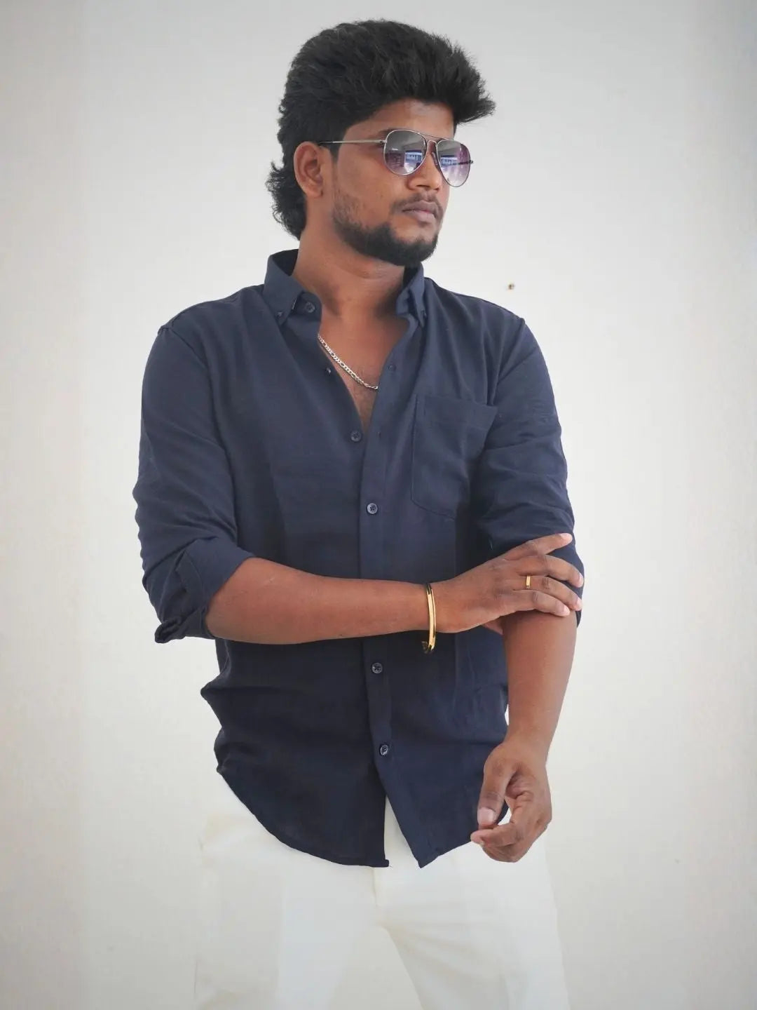Navy Blue Linen Shirt for Men | MYKY - MYKY
