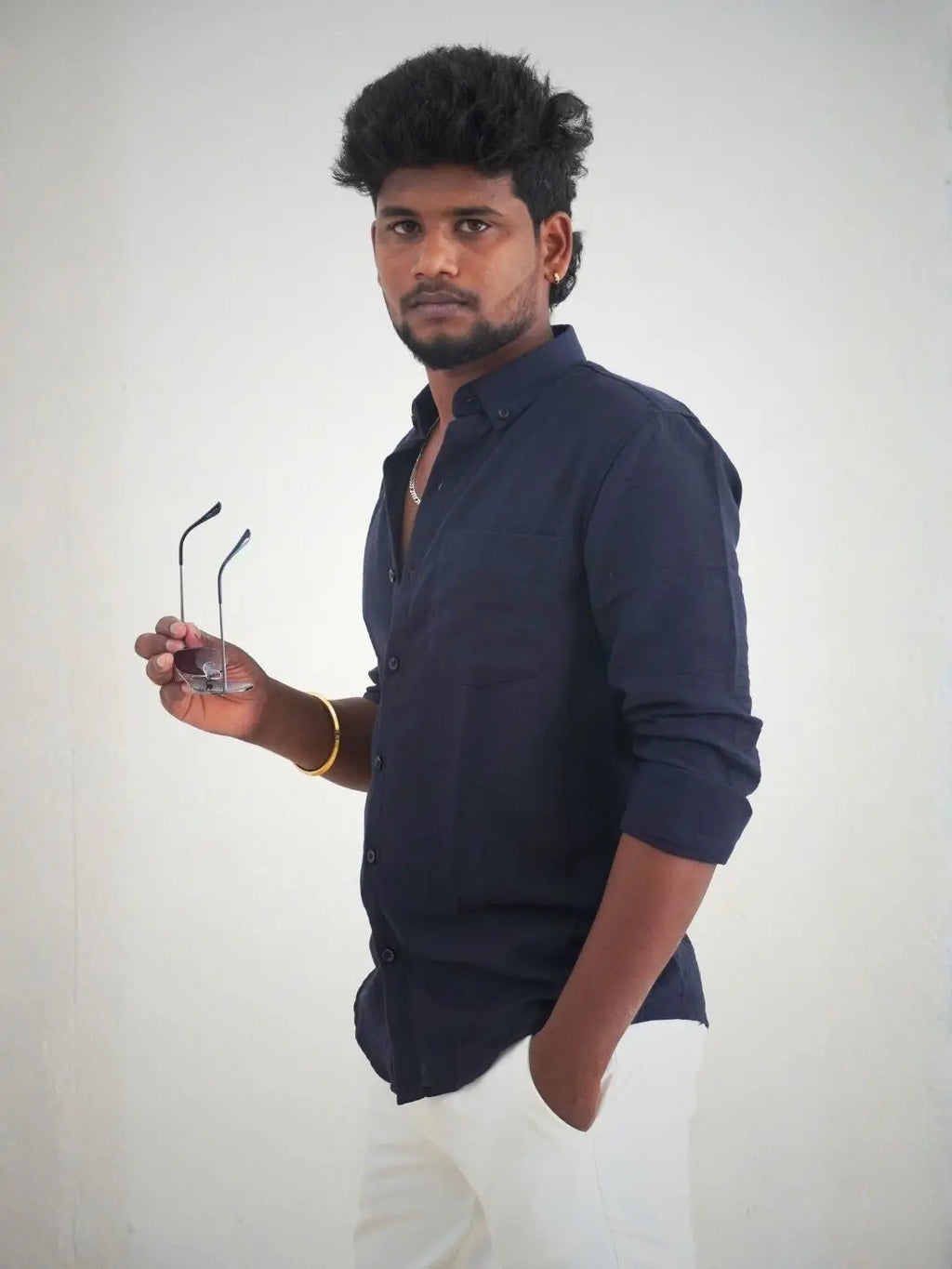 Navy Blue Linen Shirt for Men | MYKY - MYKY
