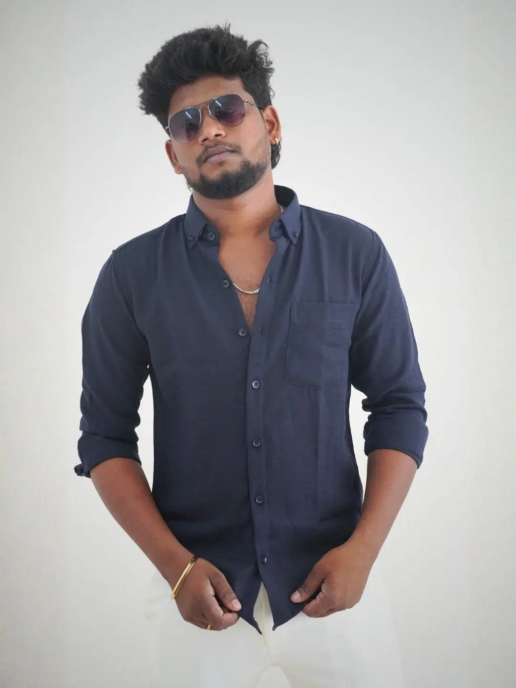Navy Blue Linen Shirt for Men | MYKY - MYKY
