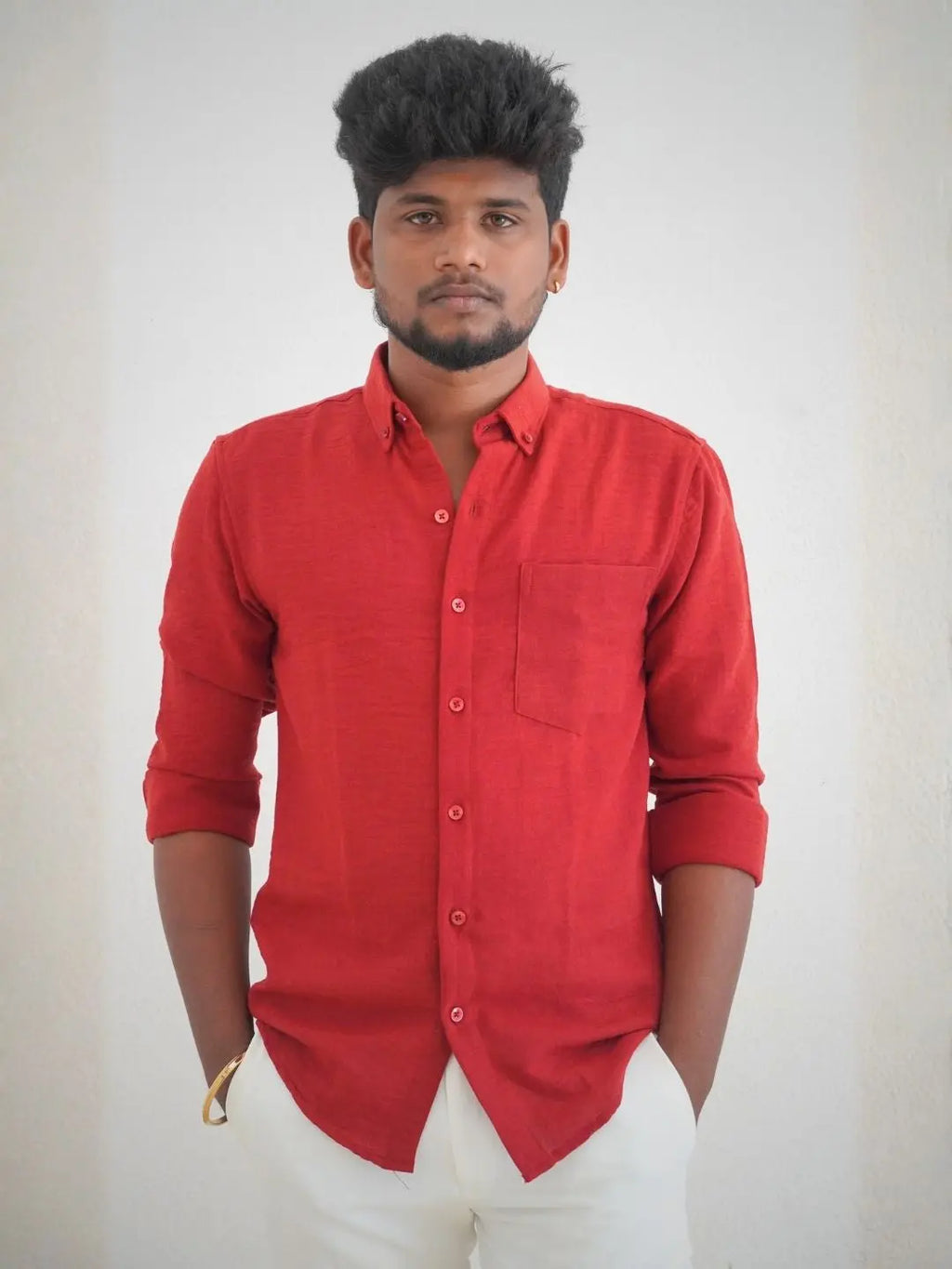 Ruby Red Linen Shirt for Men | MYKY - MYKY