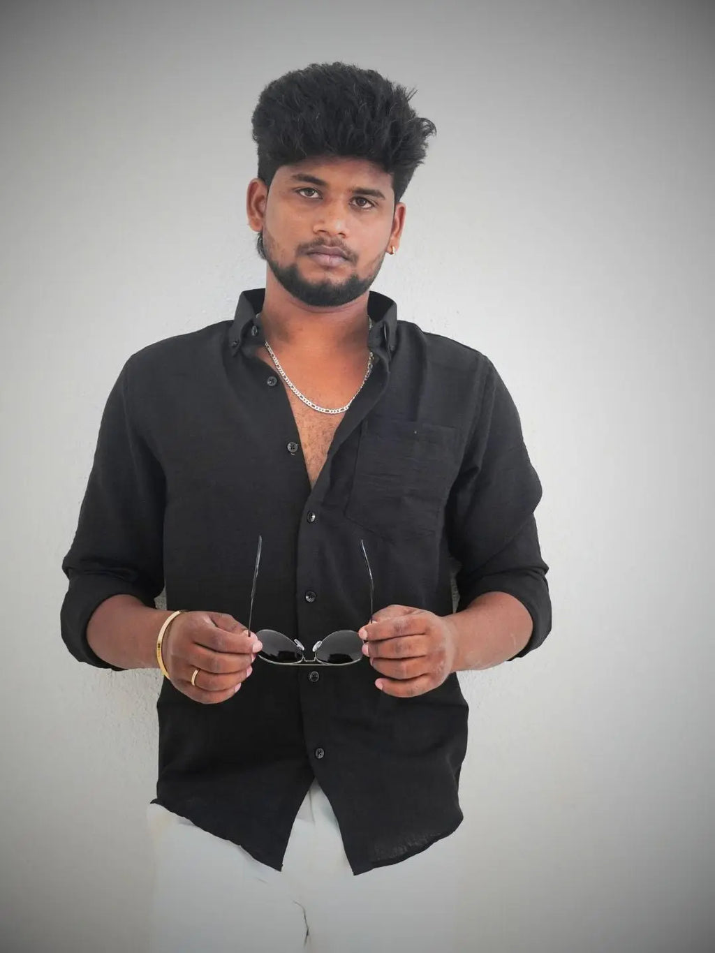 Black Imported Linen Shirt for Men | MYKY - MYKY