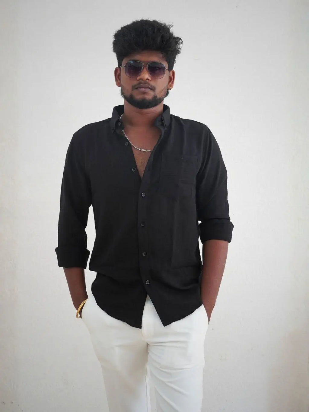 Black Imported Linen Shirt for Men | MYKY - MYKY