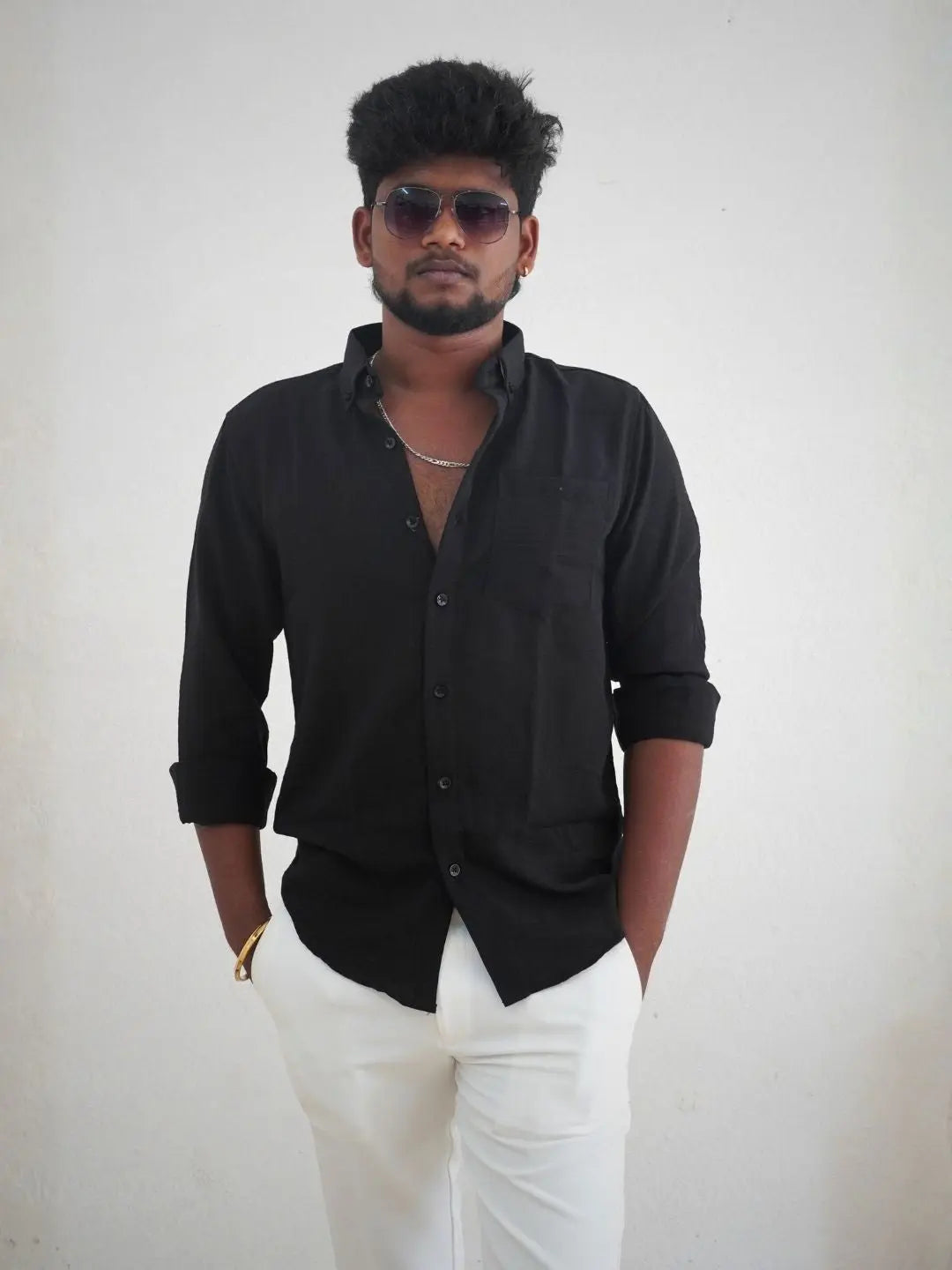 Black Imported Linen Shirt for Men | MYKY - MYKY