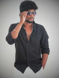 Black Imported Linen Shirt for Men | MYKY - MYKY
