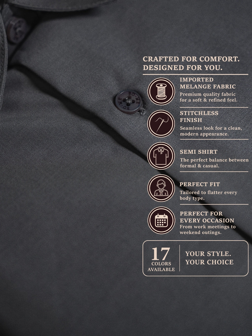 MYKY Men's Premium Melange Fabric Charcoal Grey Shirt | Wrinkle Free | Regular Fit