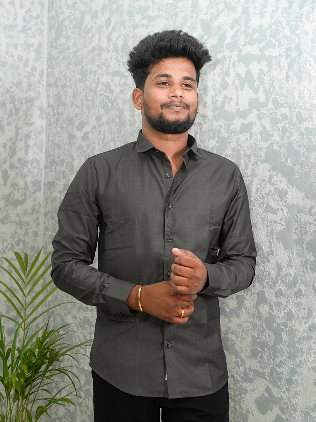 MYKY Men's Premium Melange Fabric Charcoal Grey Shirt | Wrinkle Free | Regular Fit
