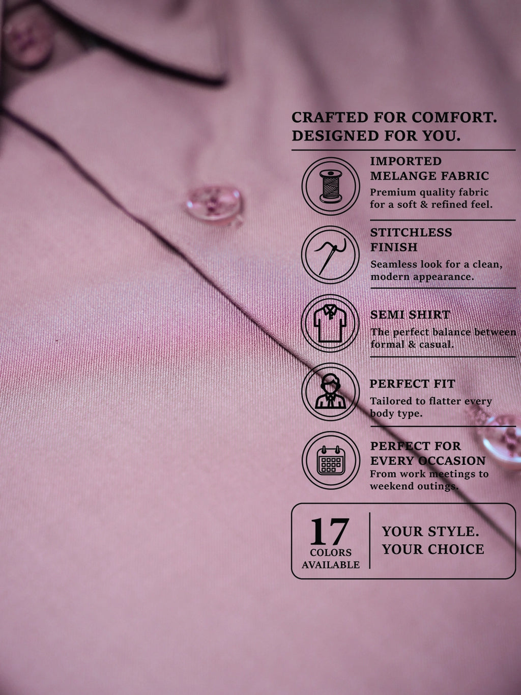 MYKY Men's Premium Melange Fabric Light Rose Shirt | Wrinkle Free | Regular Fit