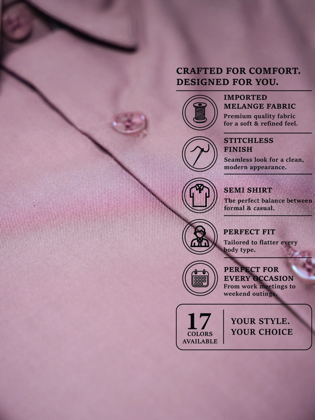 MYKY Men's Premium Melange Fabric Light Rose Shirt | Wrinkle Free | Regular Fit