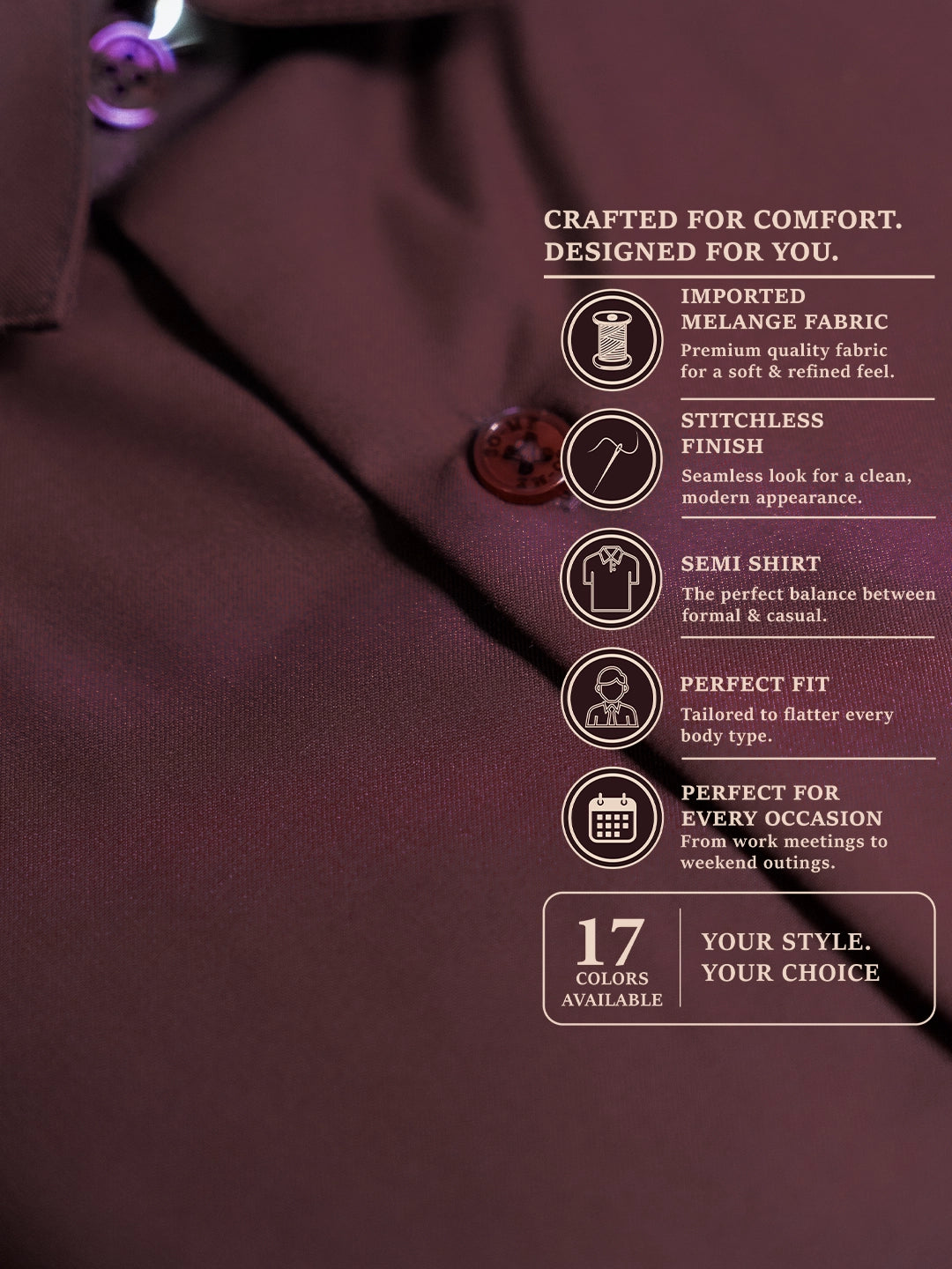 MYKY Men's Premium Melange Fabric Burgundy Wine Shirt | Wrinkle Free | Regular Fit
