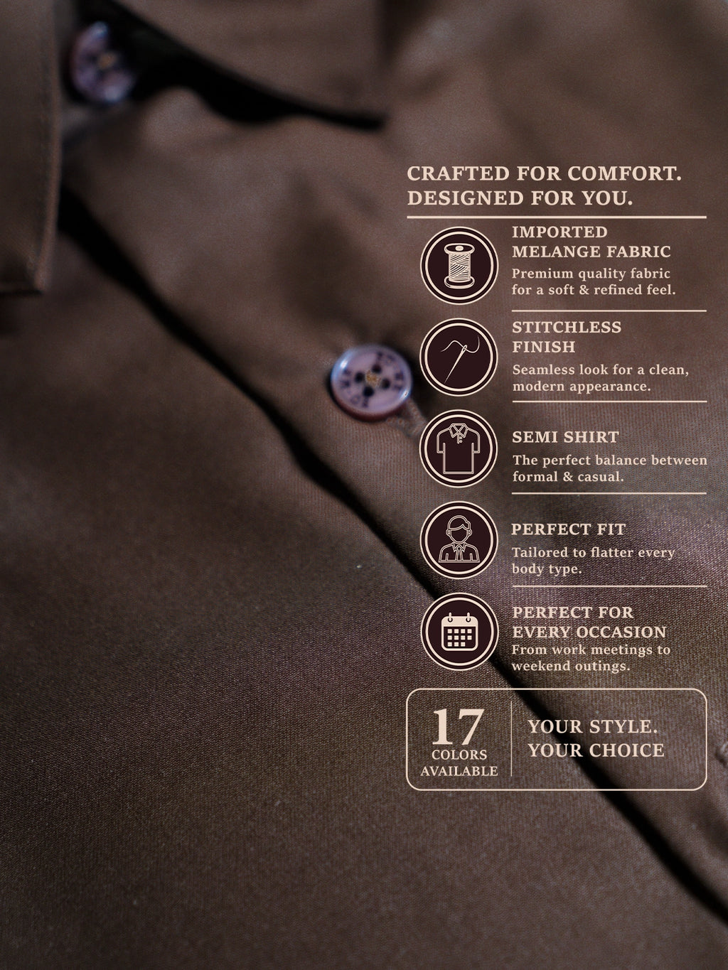 MYKY Men's Premium Melange Fabric Chocolate Brown Shirt | Wrinkle Free | Regular Fit