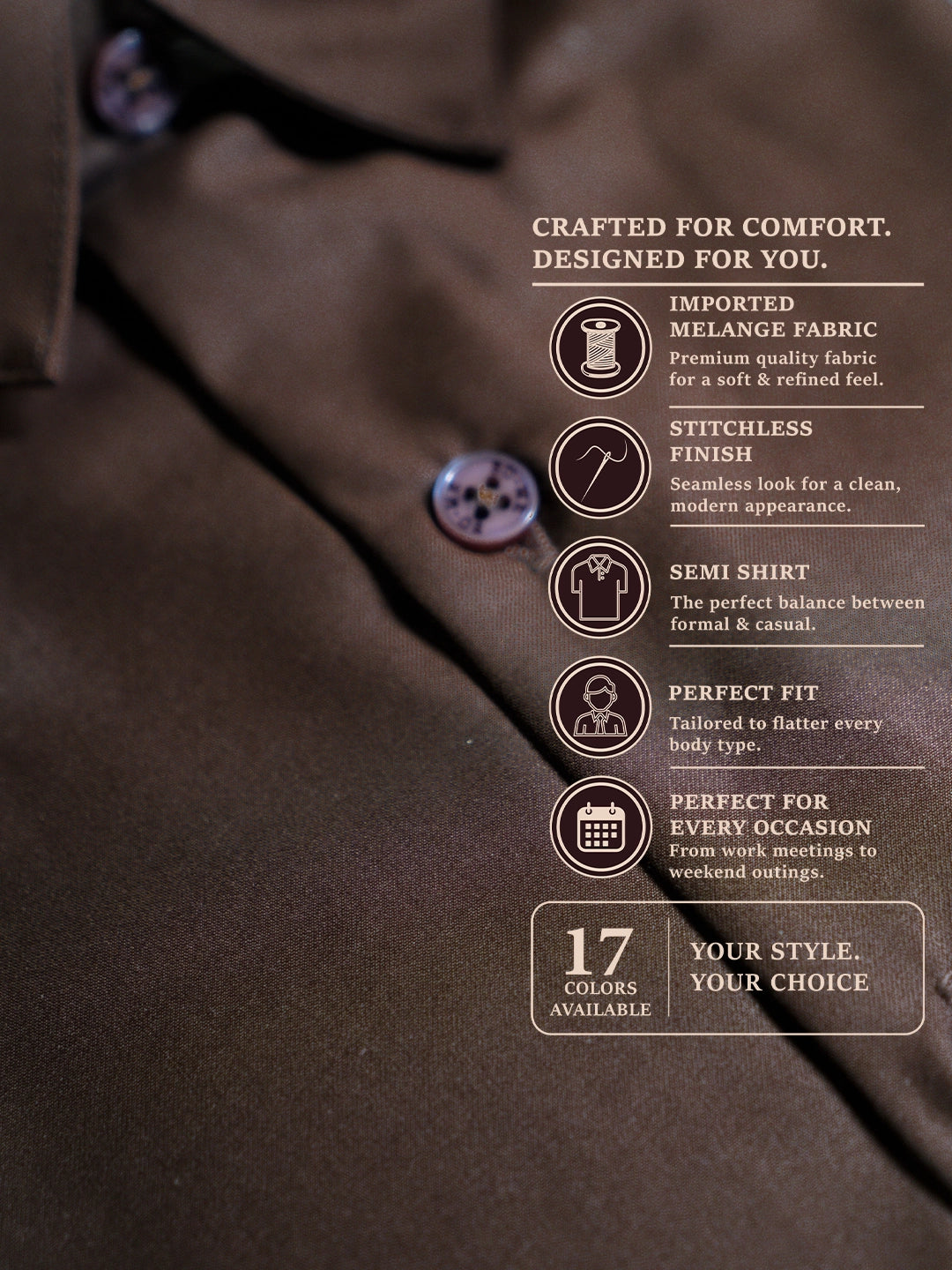 MYKY Men's Premium Melange Fabric Chocolate Brown Shirt | Wrinkle Free | Regular Fit