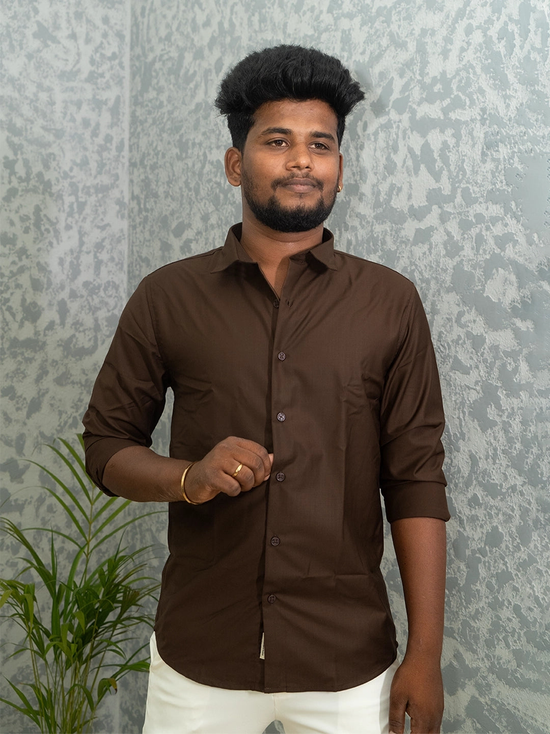 MYKY Men's Premium Melange Fabric Chocolate Brown Shirt | Wrinkle Free | Regular Fit