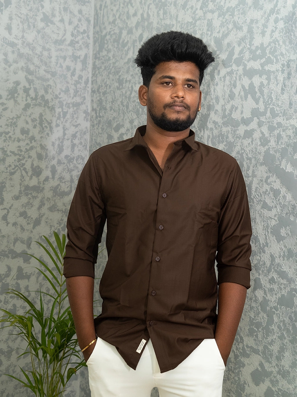 MYKY Men's Premium Melange Fabric Chocolate Brown Shirt | Wrinkle Free | Regular Fit