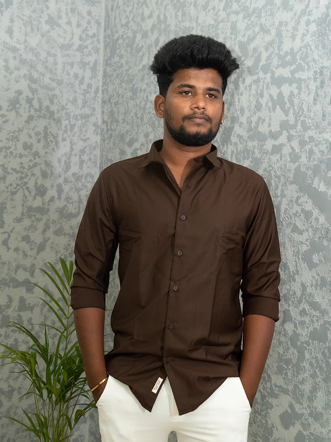 MYKY Men's Premium Melange Fabric Chocolate Brown Shirt | Wrinkle Free | Regular Fit