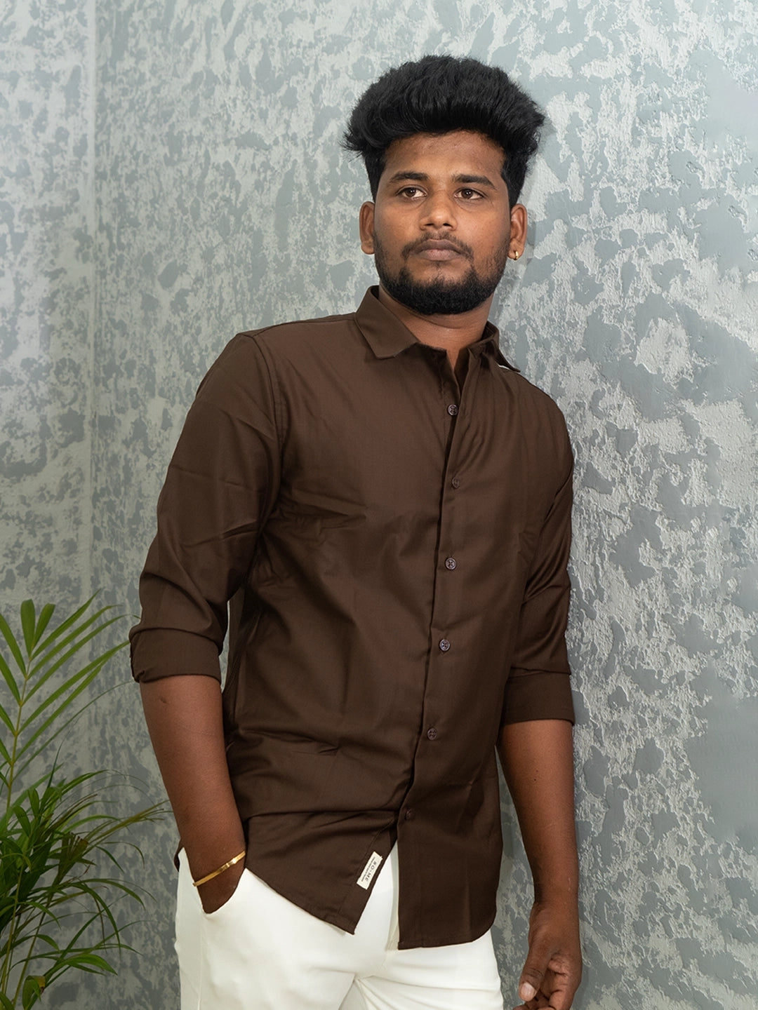 MYKY Men's Premium Melange Fabric Chocolate Brown Shirt | Wrinkle Free | Regular Fit