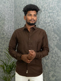 MYKY Men's Premium Melange Fabric Chocolate Brown Shirt | Wrinkle Free | Regular Fit