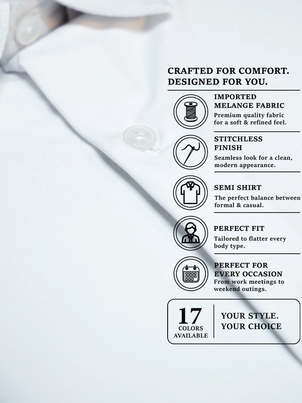 MYKY Men's Premium Melange Fabric Classic White Shirt | Wrinkle Free | Regular Fit