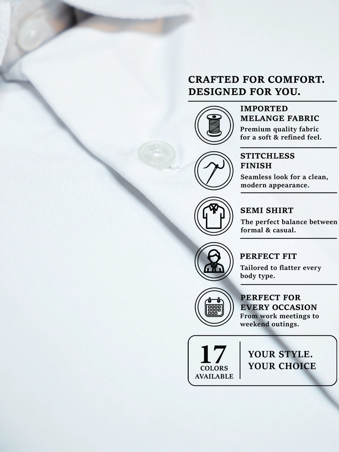 MYKY Men's Premium Melange Fabric Classic White Shirt | Wrinkle Free | Regular Fit
