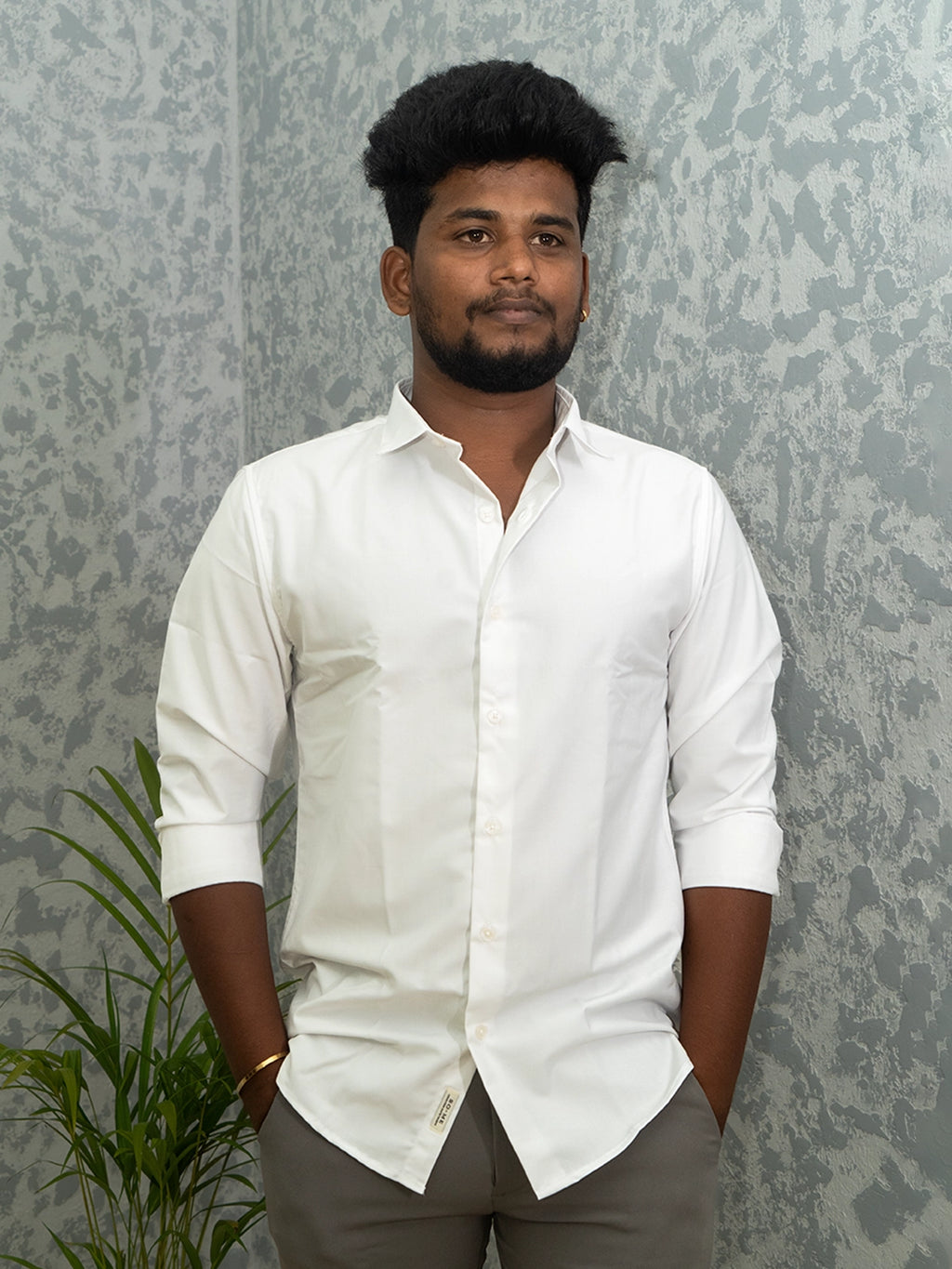 MYKY Men's Premium Melange Fabric Classic White Shirt | Wrinkle Free | Regular Fit
