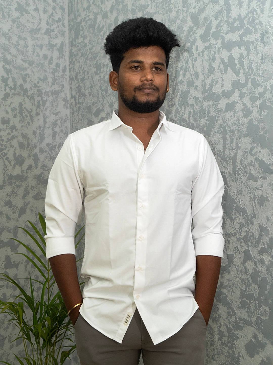 MYKY Men's Premium Melange Fabric Classic White Shirt | Wrinkle Free | Regular Fit