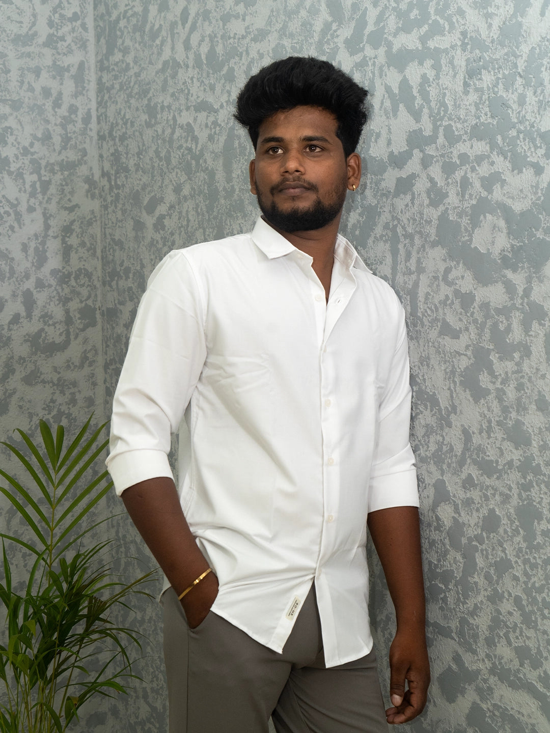 MYKY Men's Premium Melange Fabric Classic White Shirt | Wrinkle Free | Regular Fit