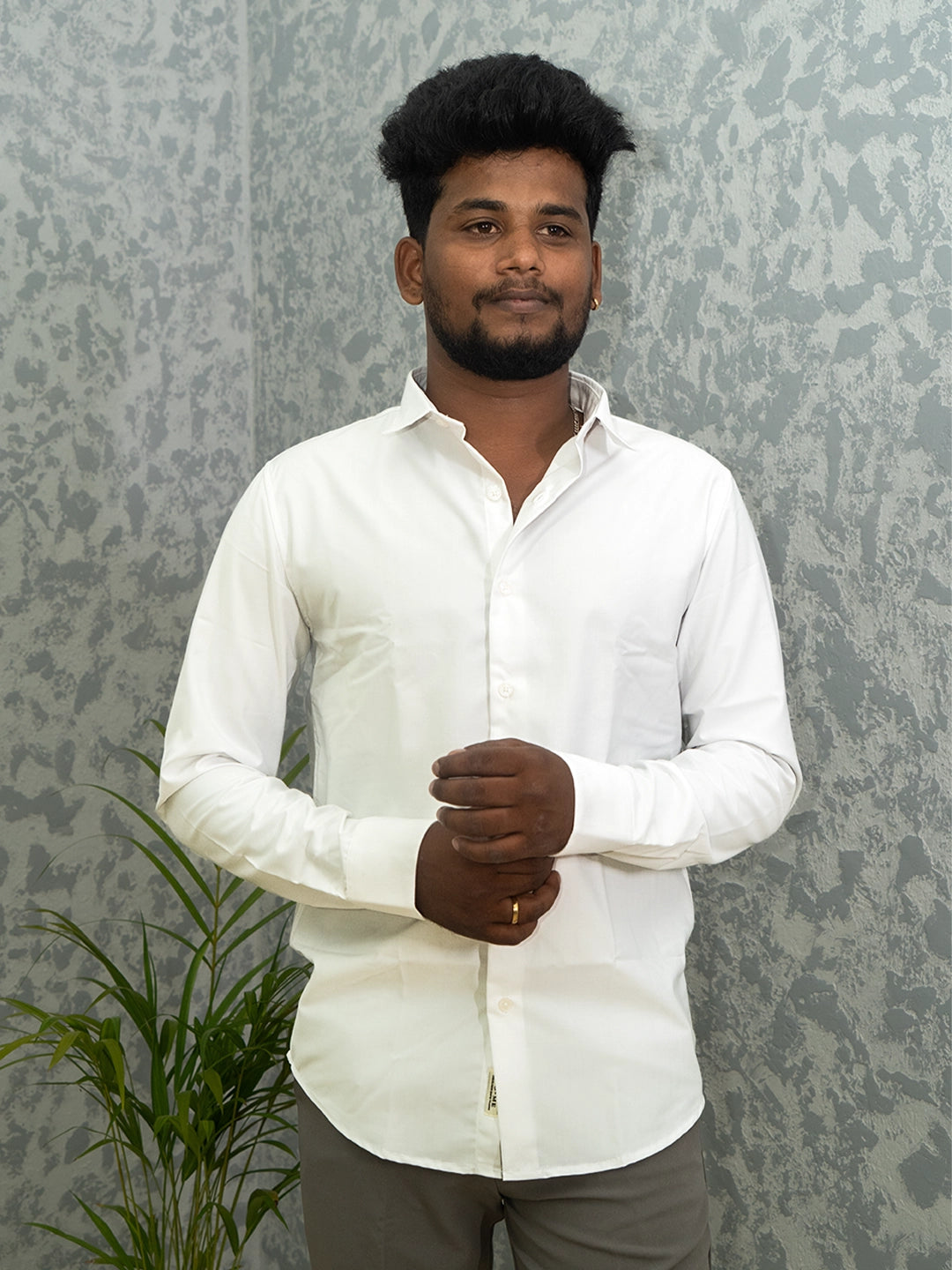 MYKY Men's Premium Melange Fabric Classic White Shirt | Wrinkle Free | Regular Fit