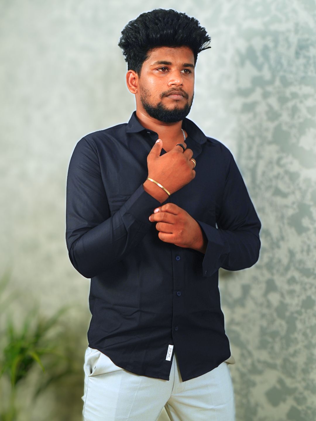 MYKY Men's Premium Melange Fabric Dark Navy Shirt | Wrinkle Free | Regular Fit