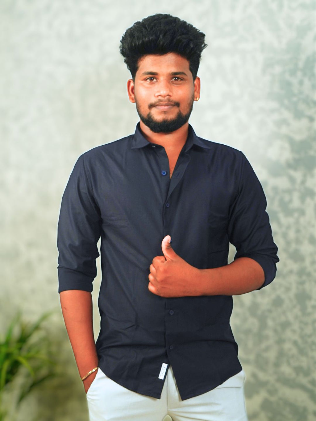 MYKY Men's Premium Melange Fabric Dark Navy Shirt | Wrinkle Free | Regular Fit