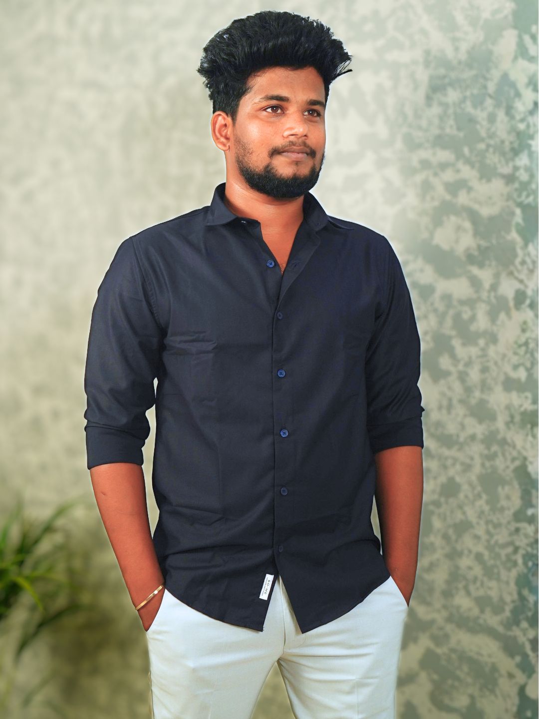 MYKY Men's Premium Melange Fabric Dark Navy Shirt | Wrinkle Free | Regular Fit