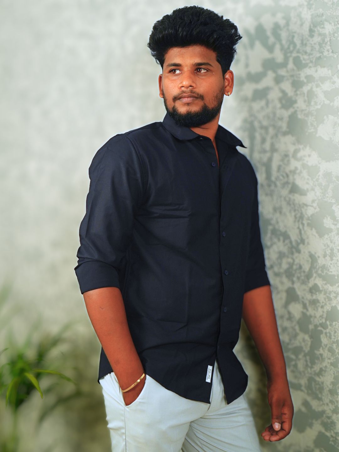 MYKY Men's Premium Melange Fabric Dark Navy Shirt | Wrinkle Free | Regular Fit