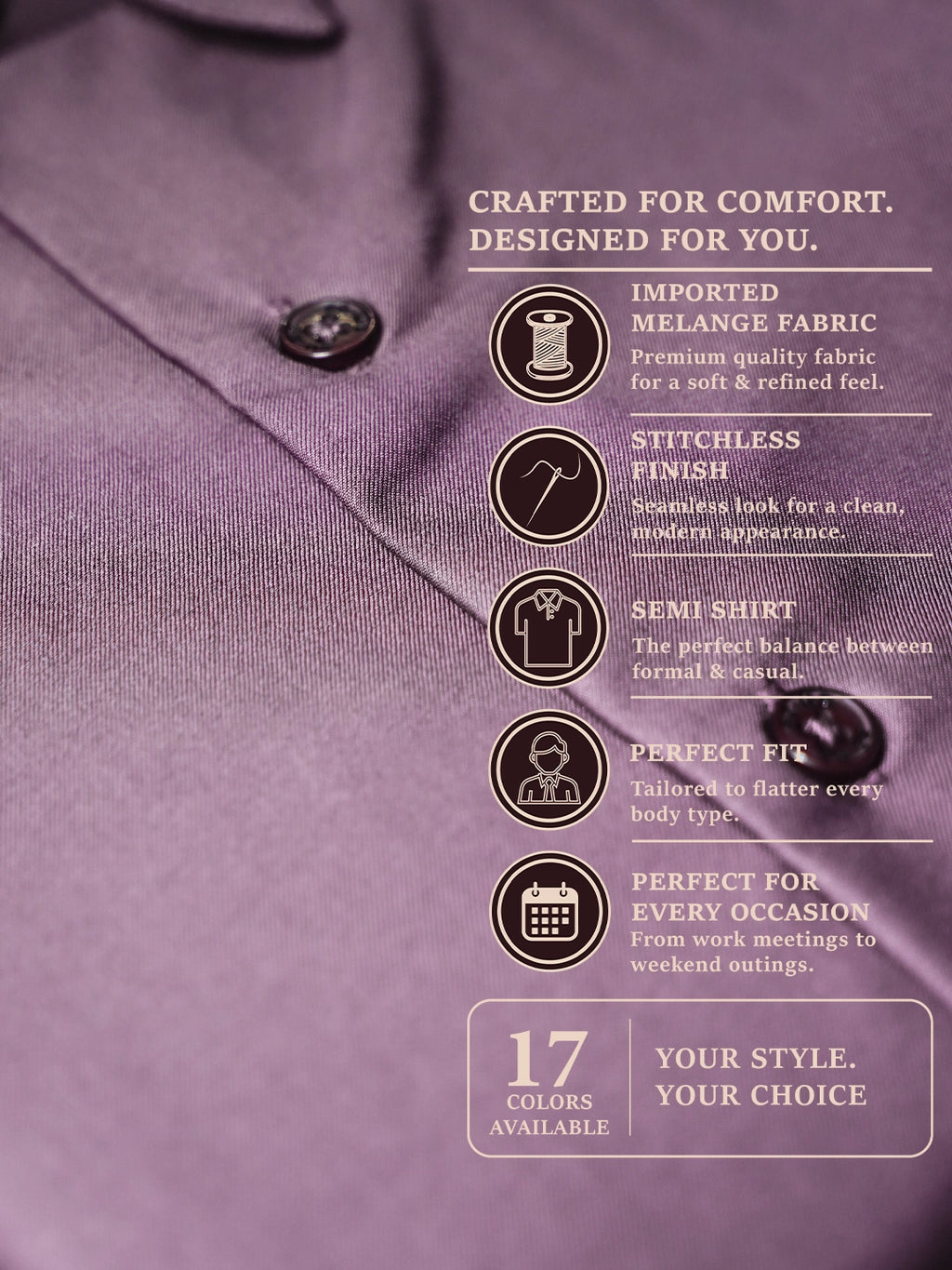 MYKY Men's Premium Melange Fabric Dark Purple Shirt | Wrinkle Free | Regular Fit