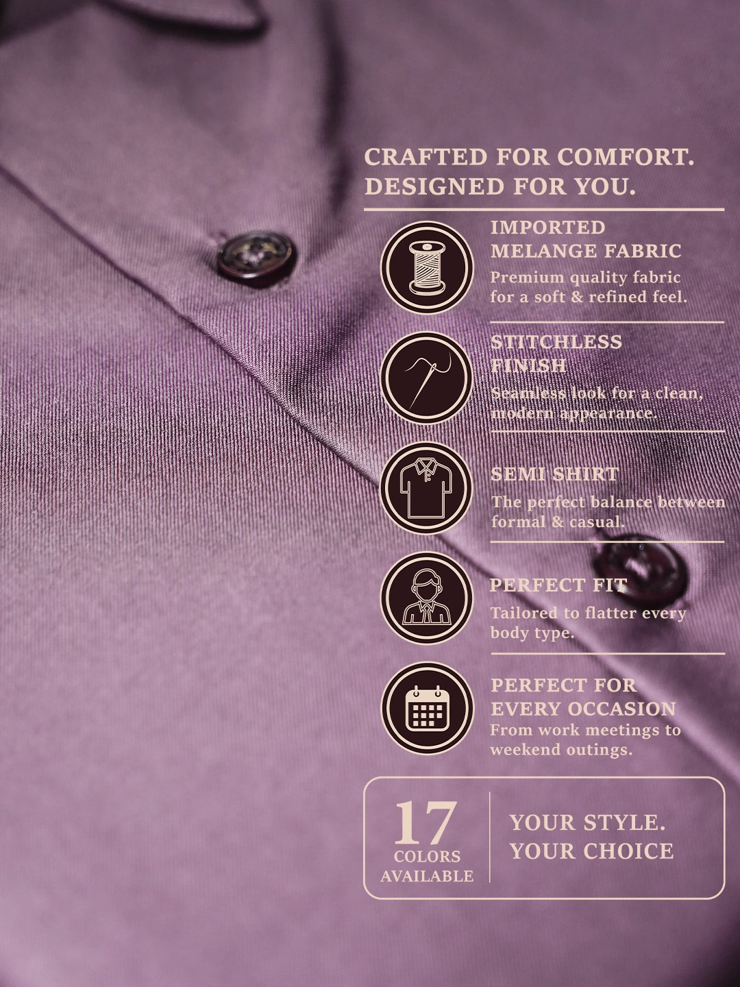 MYKY Men's Premium Melange Fabric Dark Purple Shirt | Wrinkle Free | Regular Fit