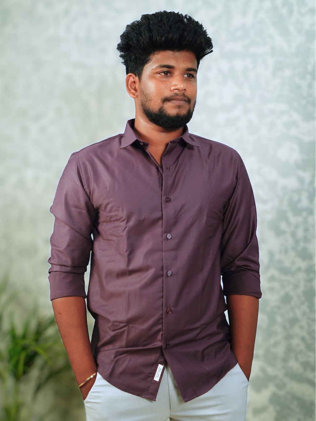 MYKY Men's Premium Melange Fabric Dark Purple Shirt | Wrinkle Free | Regular Fit