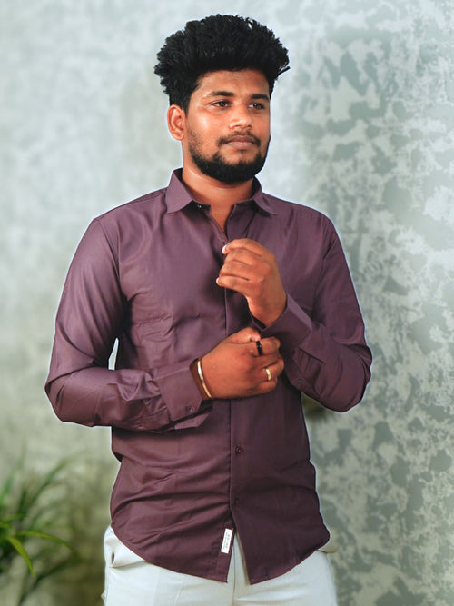 MYKY Men's Premium Melange Fabric Dark Purple Shirt | Wrinkle Free | Regular Fit MYKY