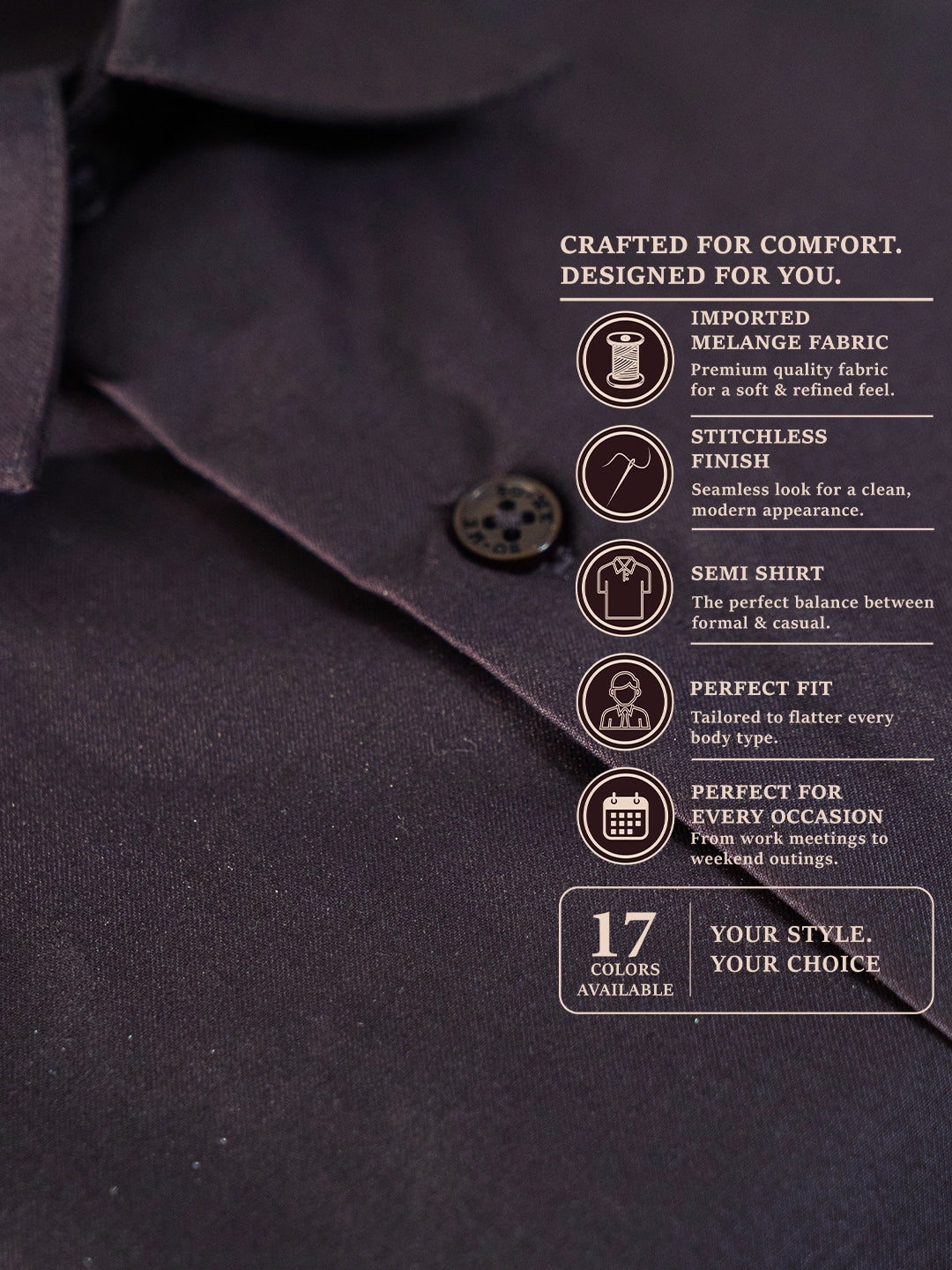 MYKY Men's Premium Melange Fabric Deep Aubergine Shirt | Wrinkle Free | Regular Fit