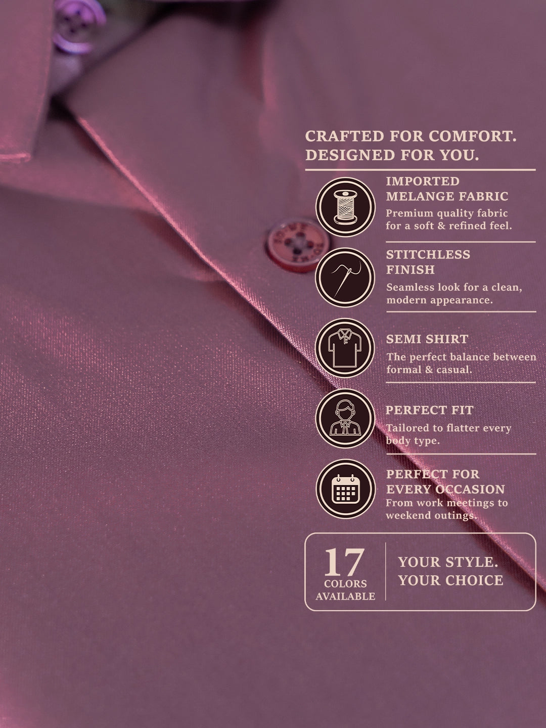 MYKY Men's Premium Melange Fabric Dusty Rose Shirt | Wrinkle Free | Regular Fit
