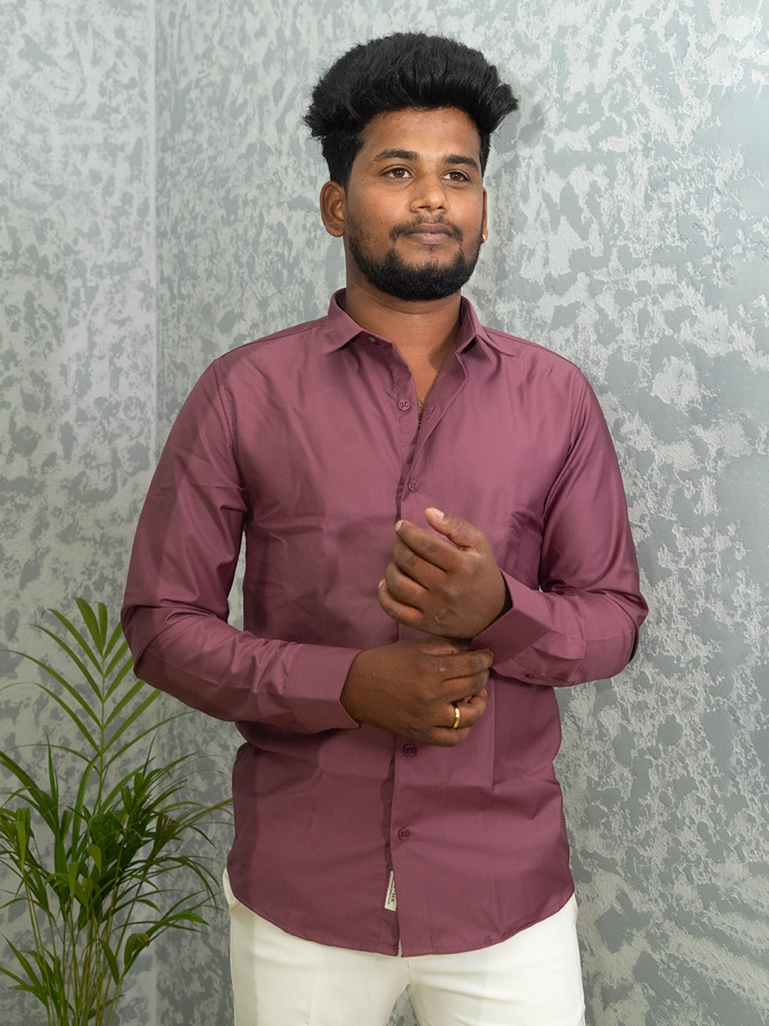 MYKY Men's Premium Melange Fabric Dusty Rose Shirt | Wrinkle Free | Regular Fit