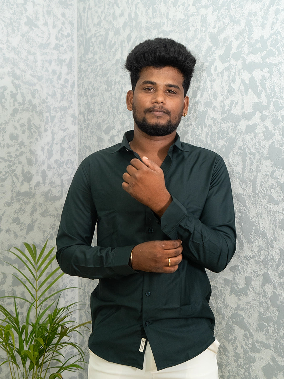 MYKY Men's Premium Melange Fabric Forest Green Shirt | Wrinkle Free | Regular Fit