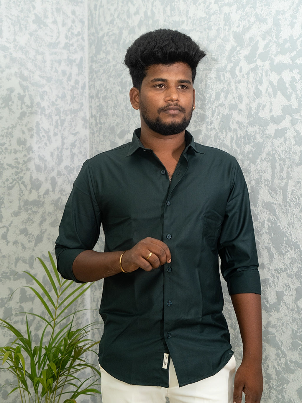 MYKY Men's Premium Melange Fabric Forest Green Shirt | Wrinkle Free | Regular Fit