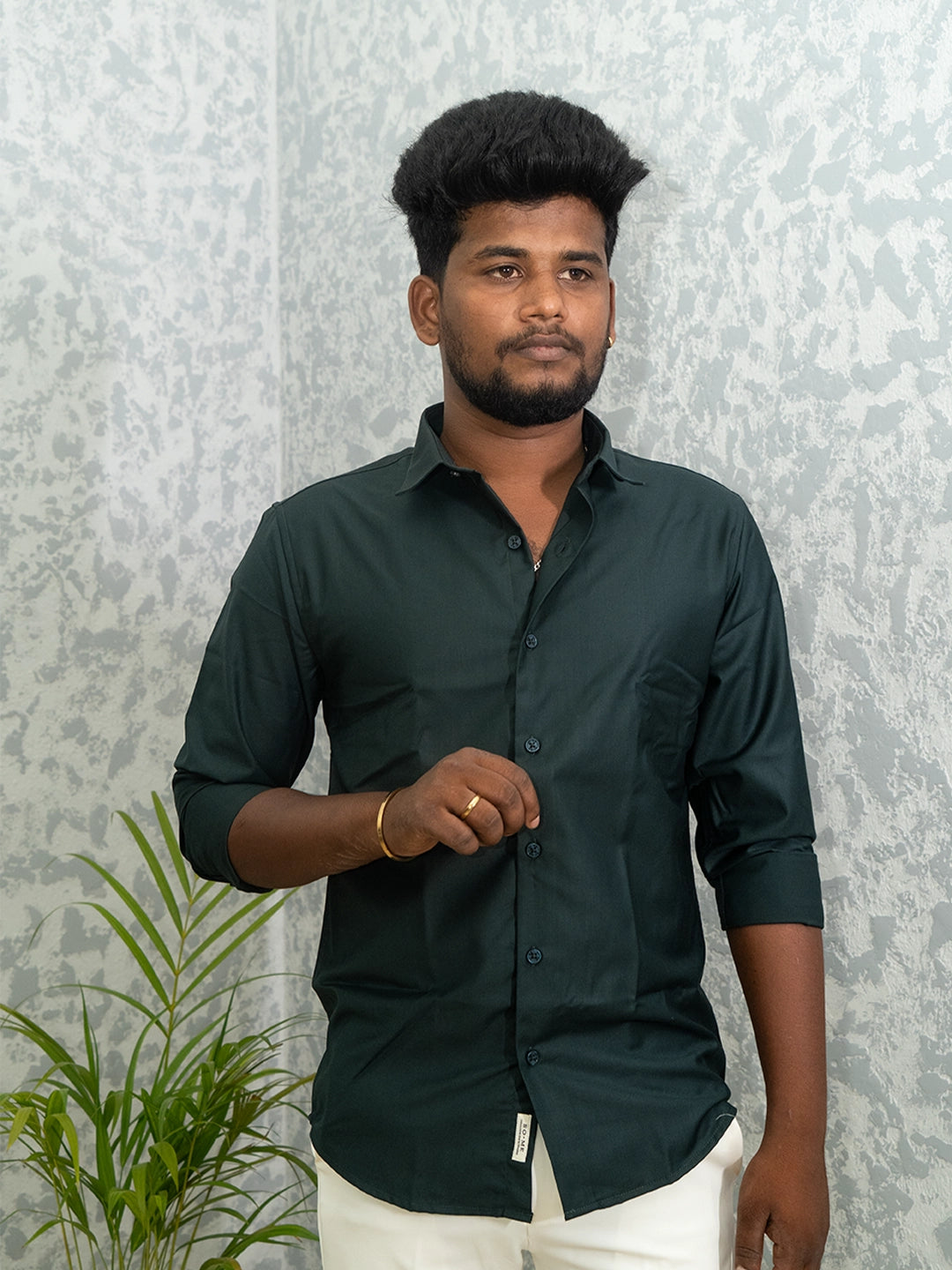 MYKY Men's Premium Melange Fabric Forest Green Shirt | Wrinkle Free | Regular Fit