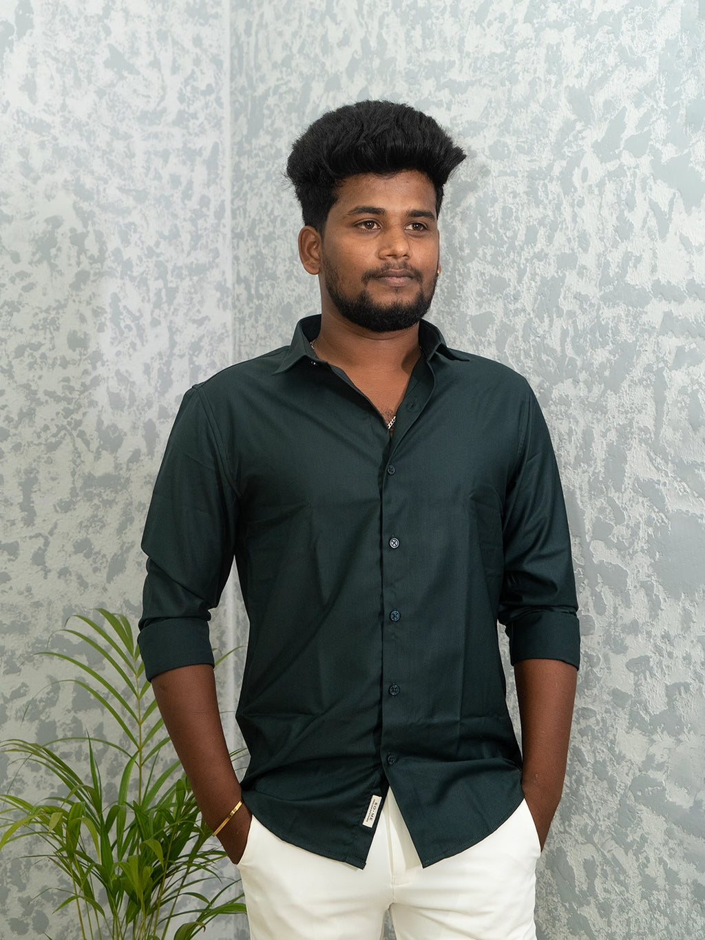 MYKY Men's Premium Melange Fabric Forest Green Shirt | Wrinkle Free | Regular Fit