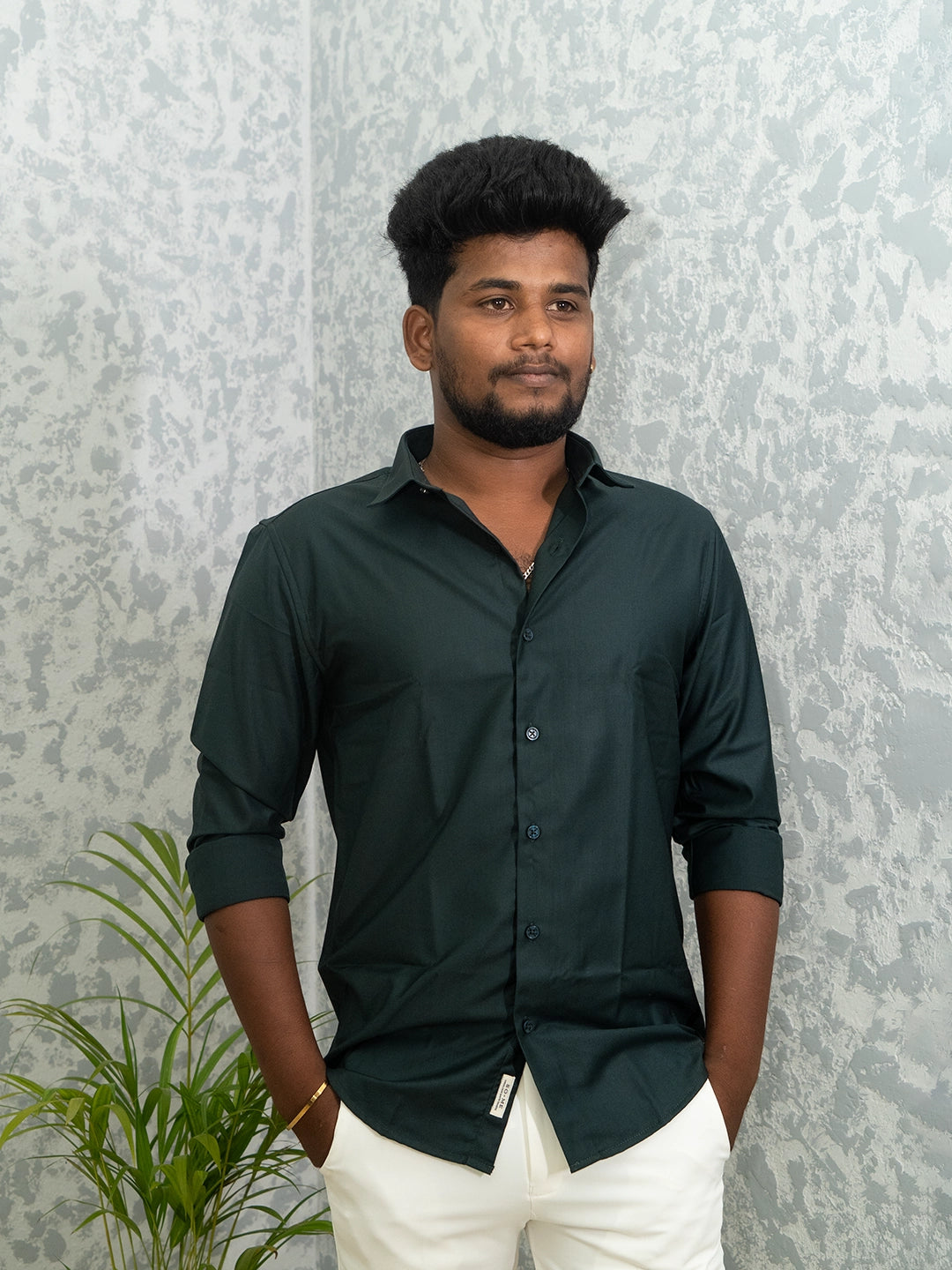 MYKY Men's Premium Melange Fabric Forest Green Shirt | Wrinkle Free | Regular Fit