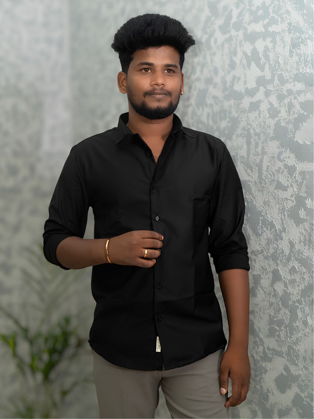 MYKY Men's Premium Melange Fabric Black Shirt | Wrinkle Free | Regular Fit MYKY