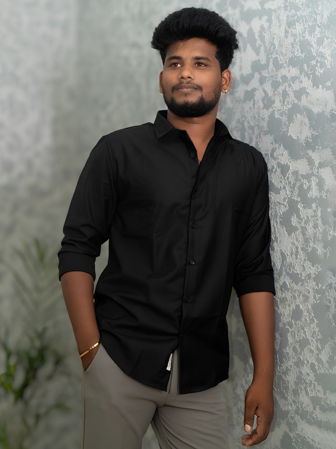 MYKY Men's Premium Melange Fabric Black Shirt | Wrinkle Free | Regular Fit MYKY