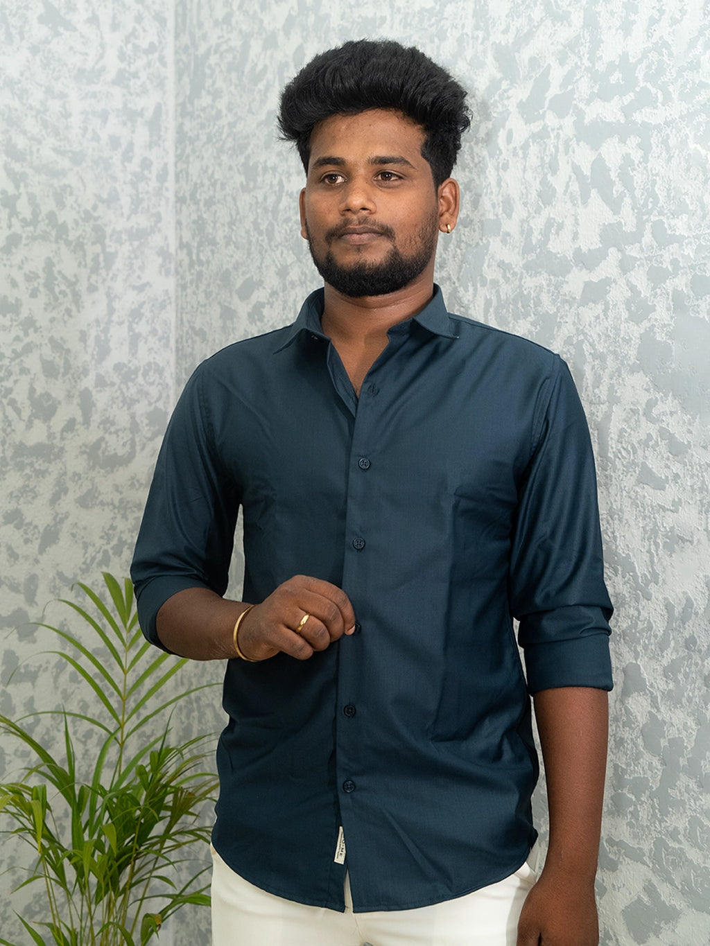 MYKY Men's Premium Melange Fabric Midnight Navy Shirt | Wrinkle Free | Regular Fit